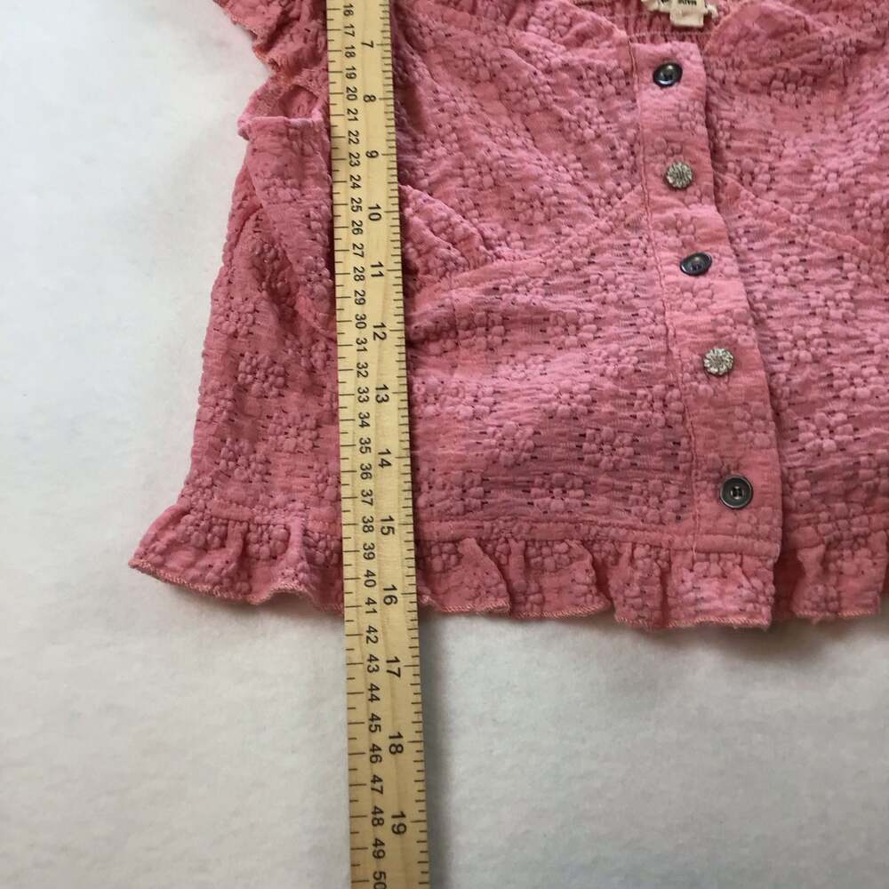 POL In Fair Verona Button Front Crop Eyelet Textured Ruffle Top Pink Small - Picture 7 of 10